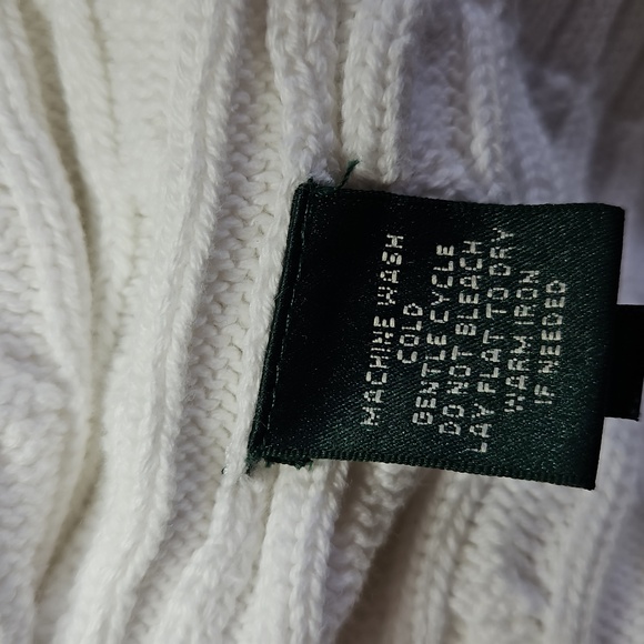Lauren Ralph Lauren White Cotton Vneck Cableknit Sweater Tennis‎ Preppy Size XL - Picture 13 of 13